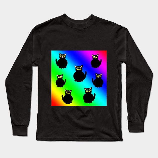 Black kitties on rainbow Long Sleeve T-Shirt by MelanieJeyakkumar